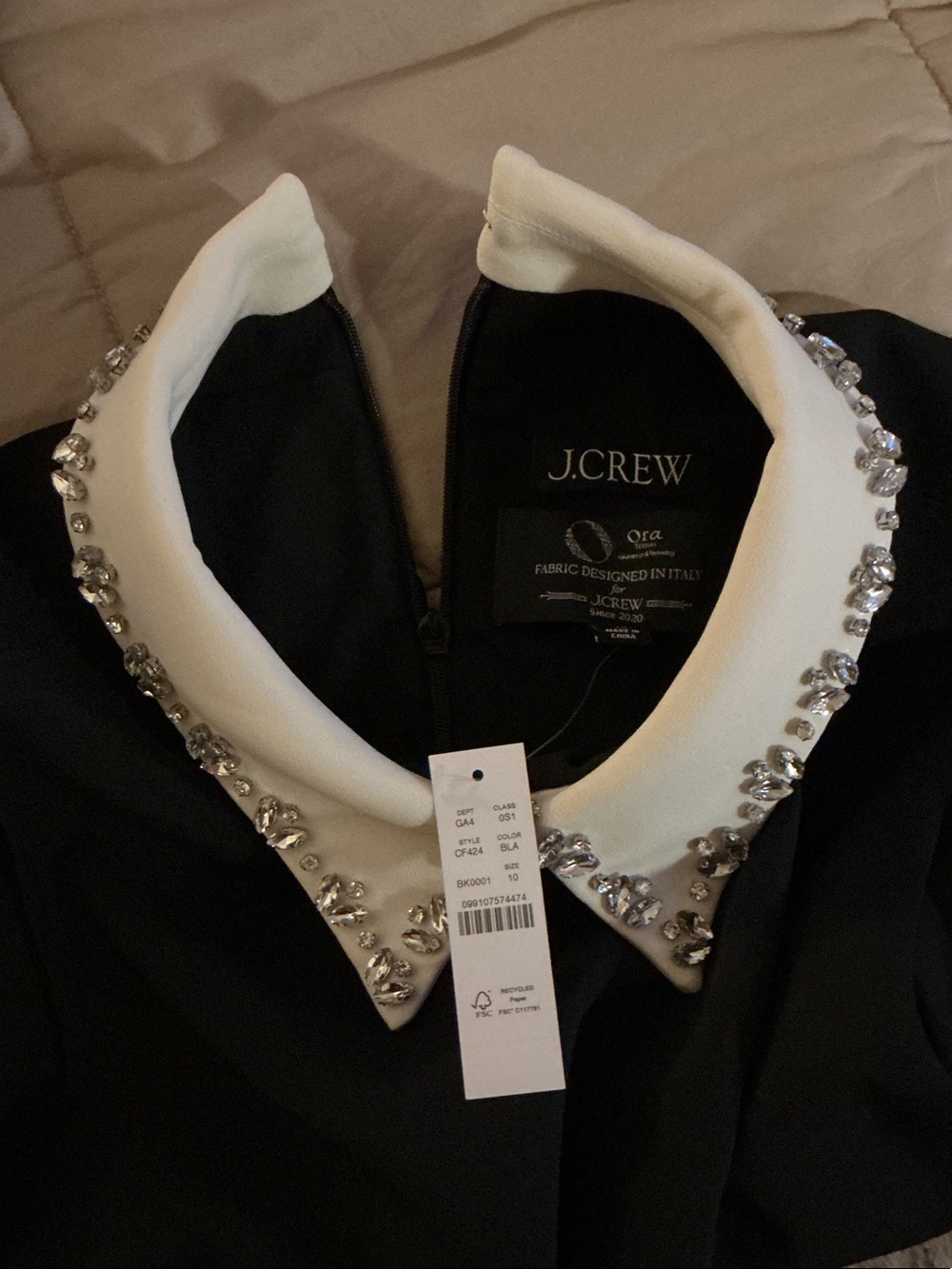 J. Crew Black Sleeveless Shift Dress with Embellished White Collar - Picture 4 of 5